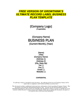 Free Version of Growthinks Record Label Business Plan Template