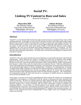 Linking TV Content to Buzz and Sales Research-In-Progress