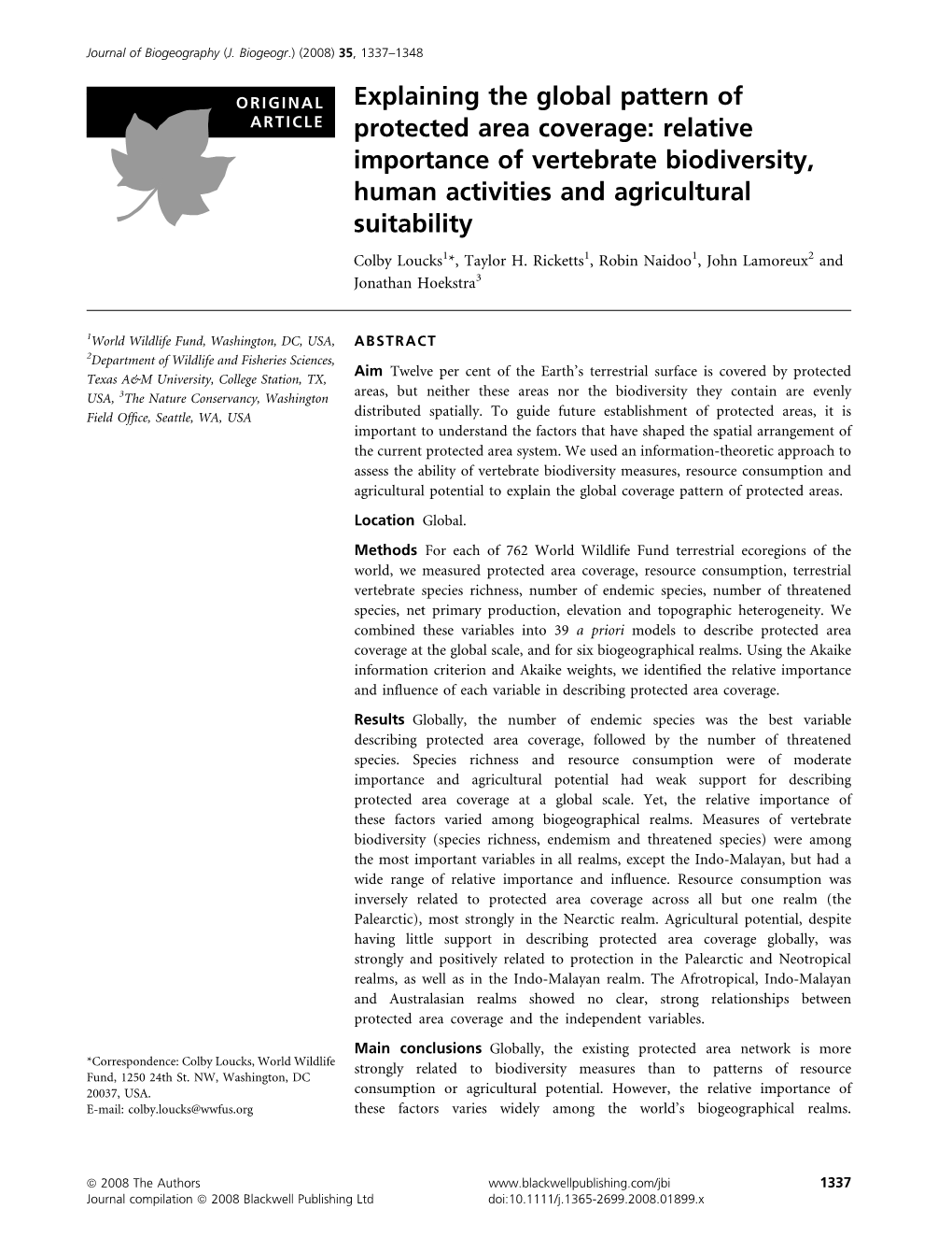 Explaining the Global Pattern of Protected Area Coverage: Relative