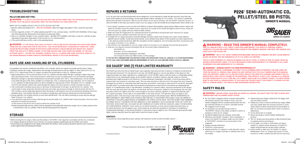P226 Air Pistol Owner's Manual