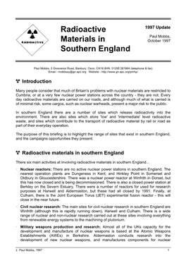 Radioactive Materials in Southern England