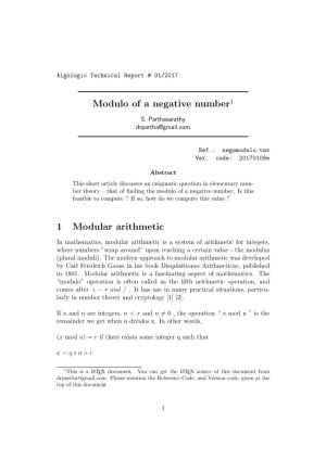 Modulo of a Negative Number1 1 Modular Arithmetic