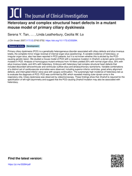 Heterotaxy and Complex Structural Heart Defects in a Mutant Mouse Model of Primary Ciliary Dyskinesia