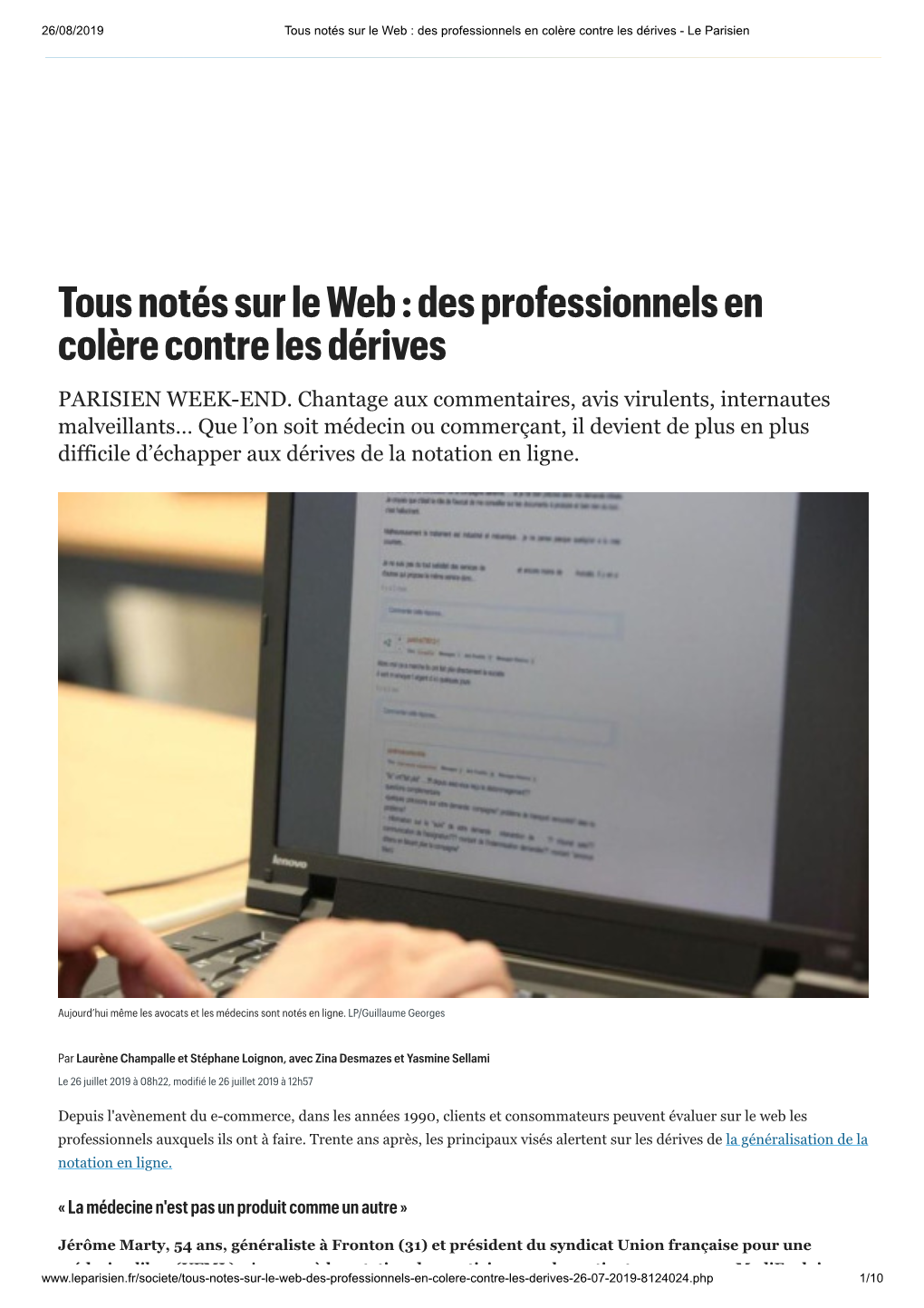 Tous Notés Sur Le Web : Des Professionnels En Colère Contre Les Dérives - Le Parisien