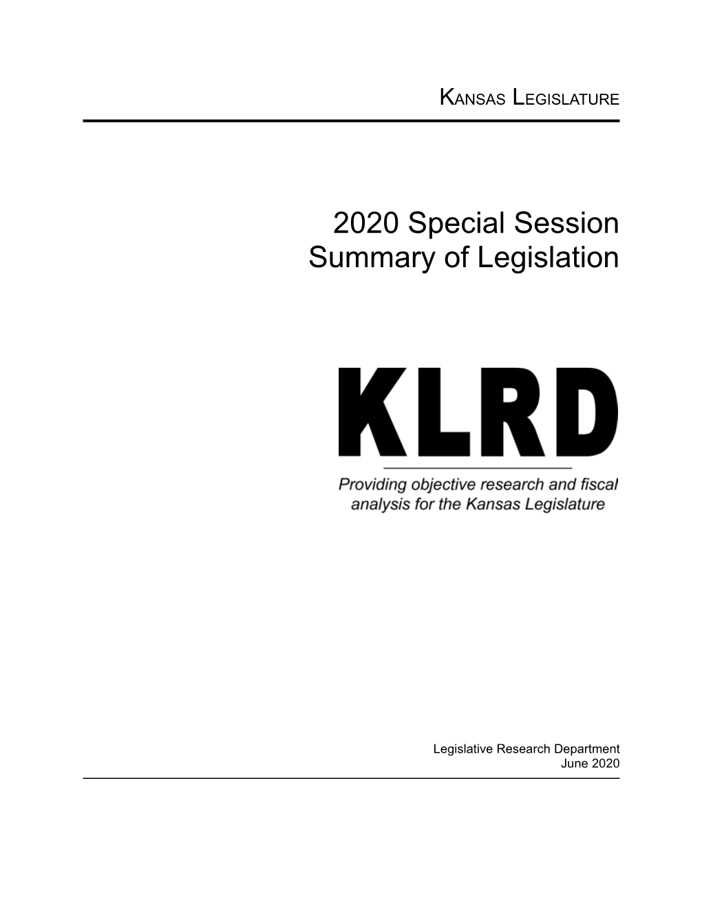 2020 Special Session Summary of Legislation