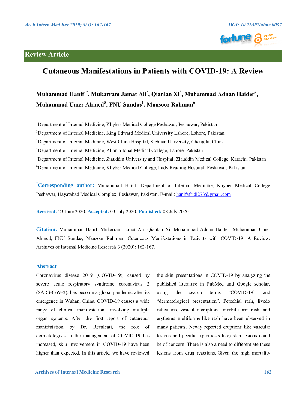Cutaneous Manifestations in Patients with COVID-19: a Review