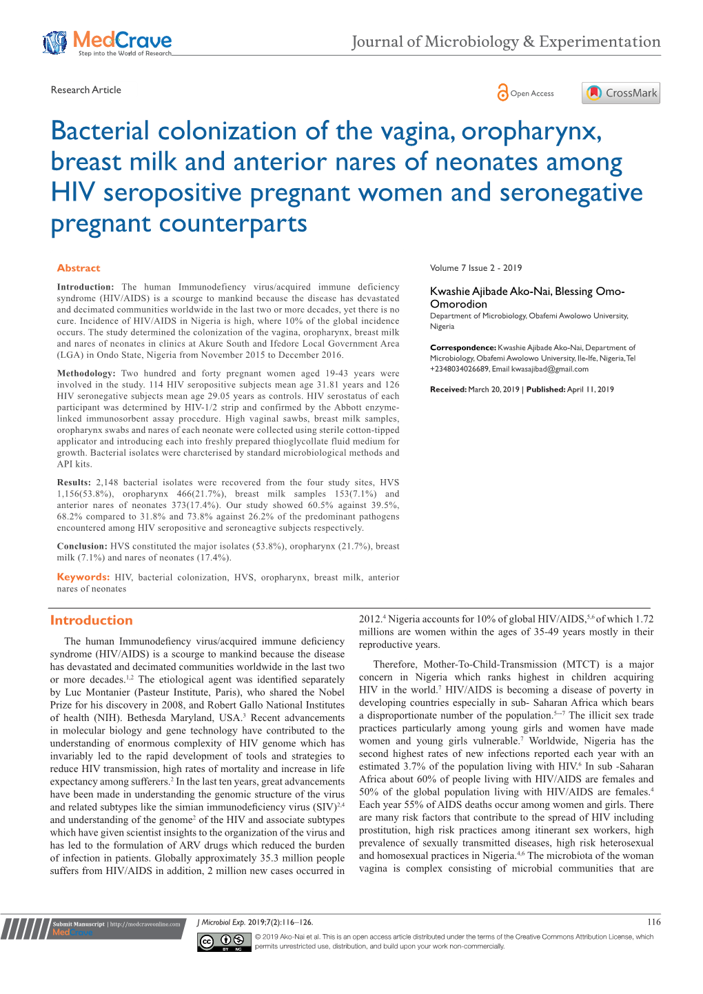 Bacterial Colonization of the Vagina, Oropharynx, Breast Milk And