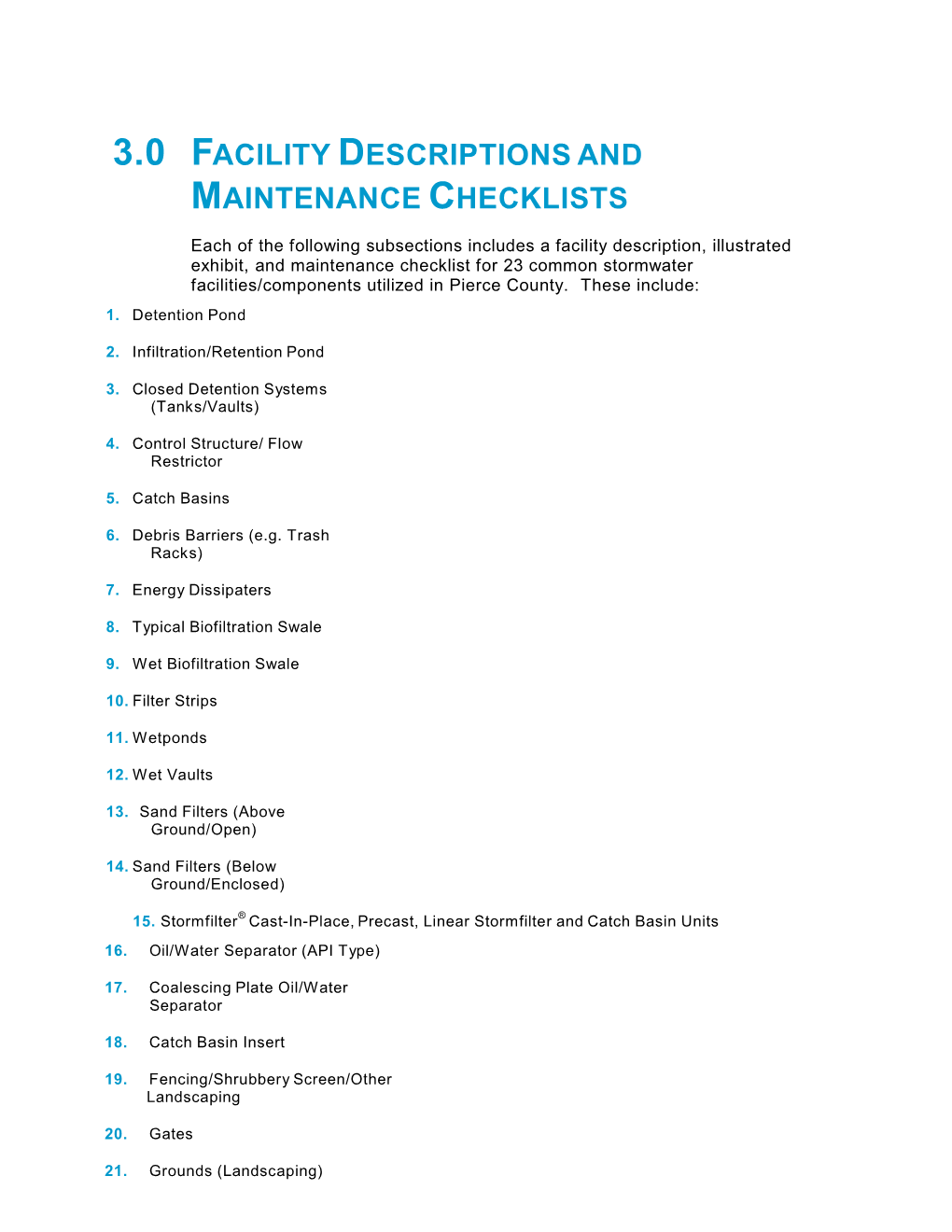 Stormwater Facility Descriptions and Maintenance Checklists