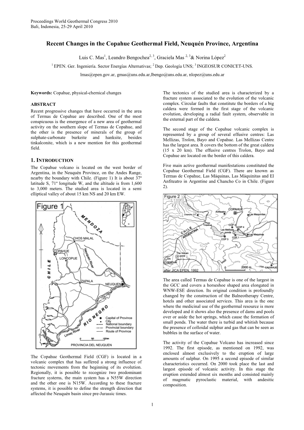 Recent Changes in the Copahue Geothermal Field, Argentine