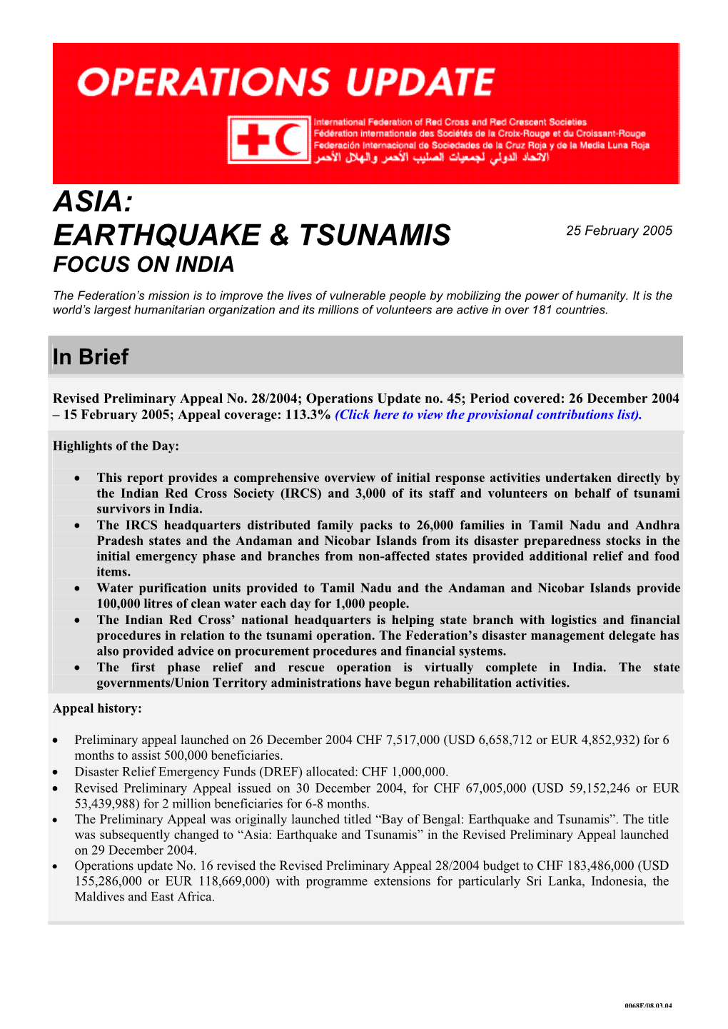 Asia: Earthquake & Tsunamis