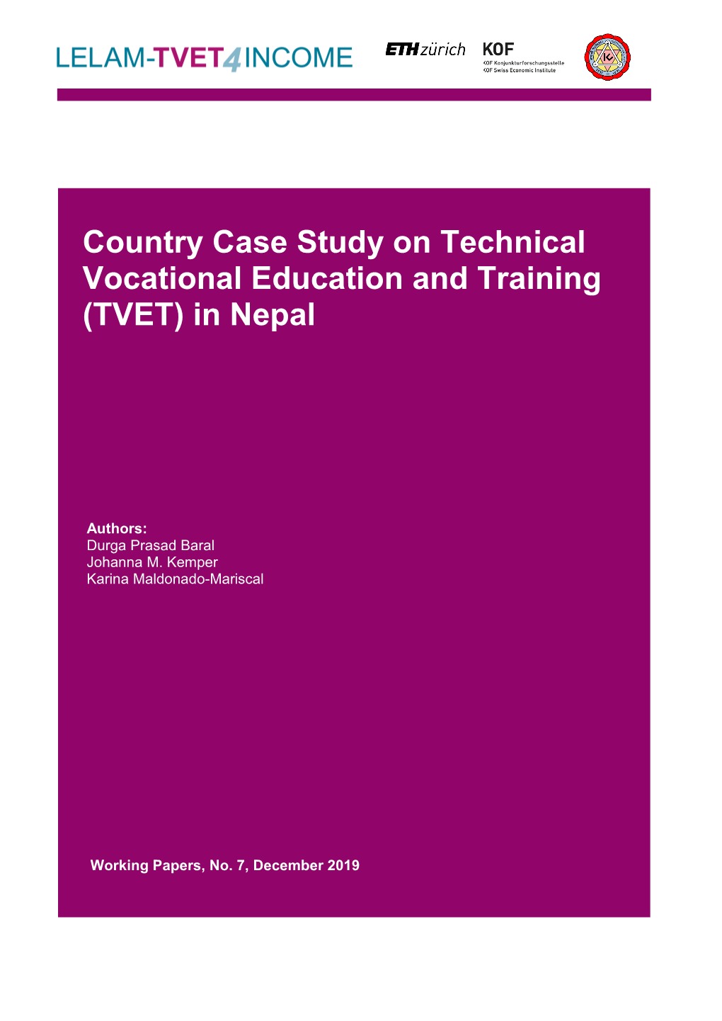 Country Case Study on Technical Vocational Education and Training (TVET) in Nepal