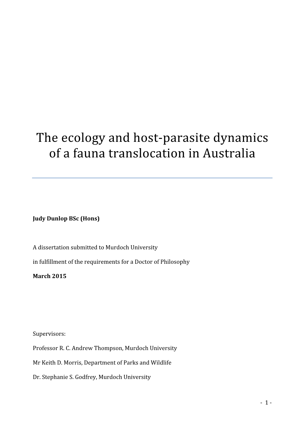 Parasite Dynamics of a Fauna Translocation in Australia