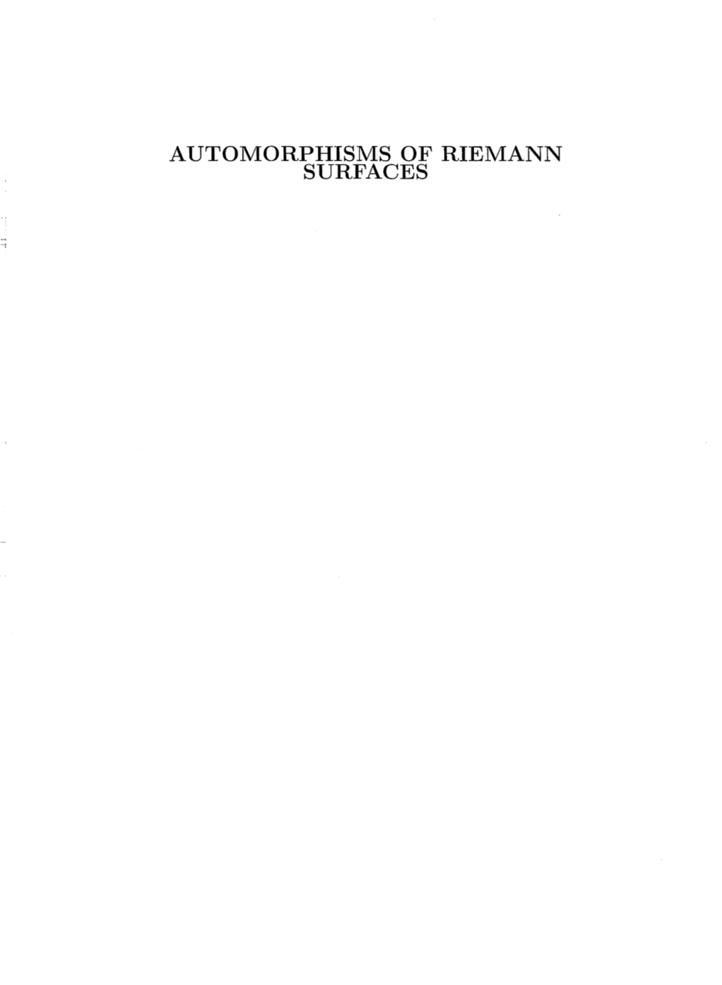 Automorphisms of Riemann Surfaces