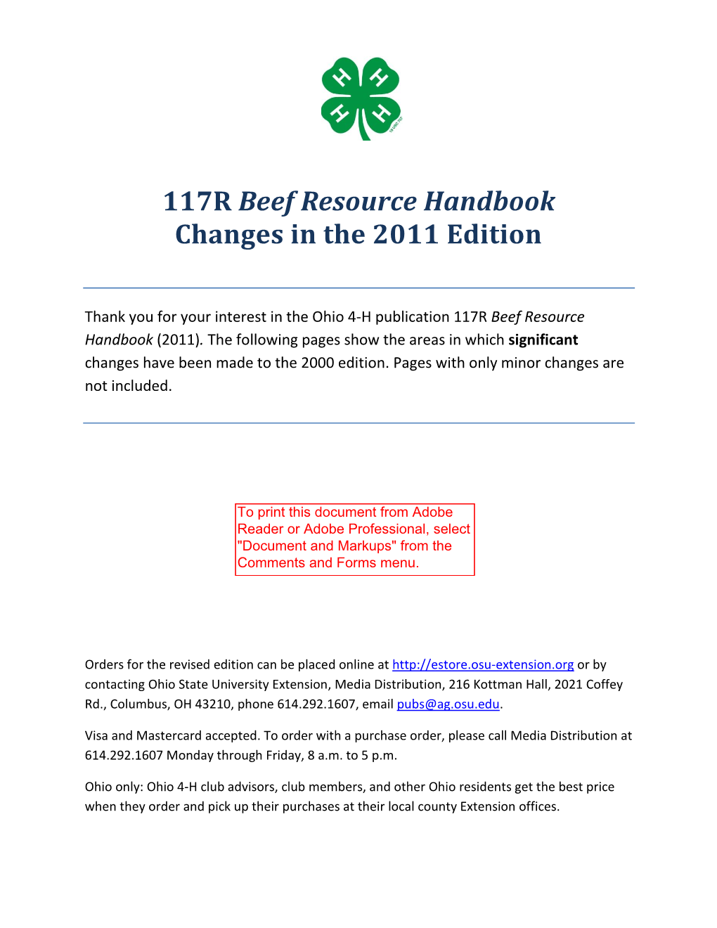 Beef Resource Handbook, Changes In