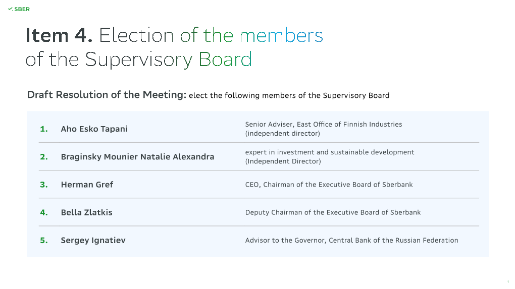 Election of the Members of the Supervisory Board