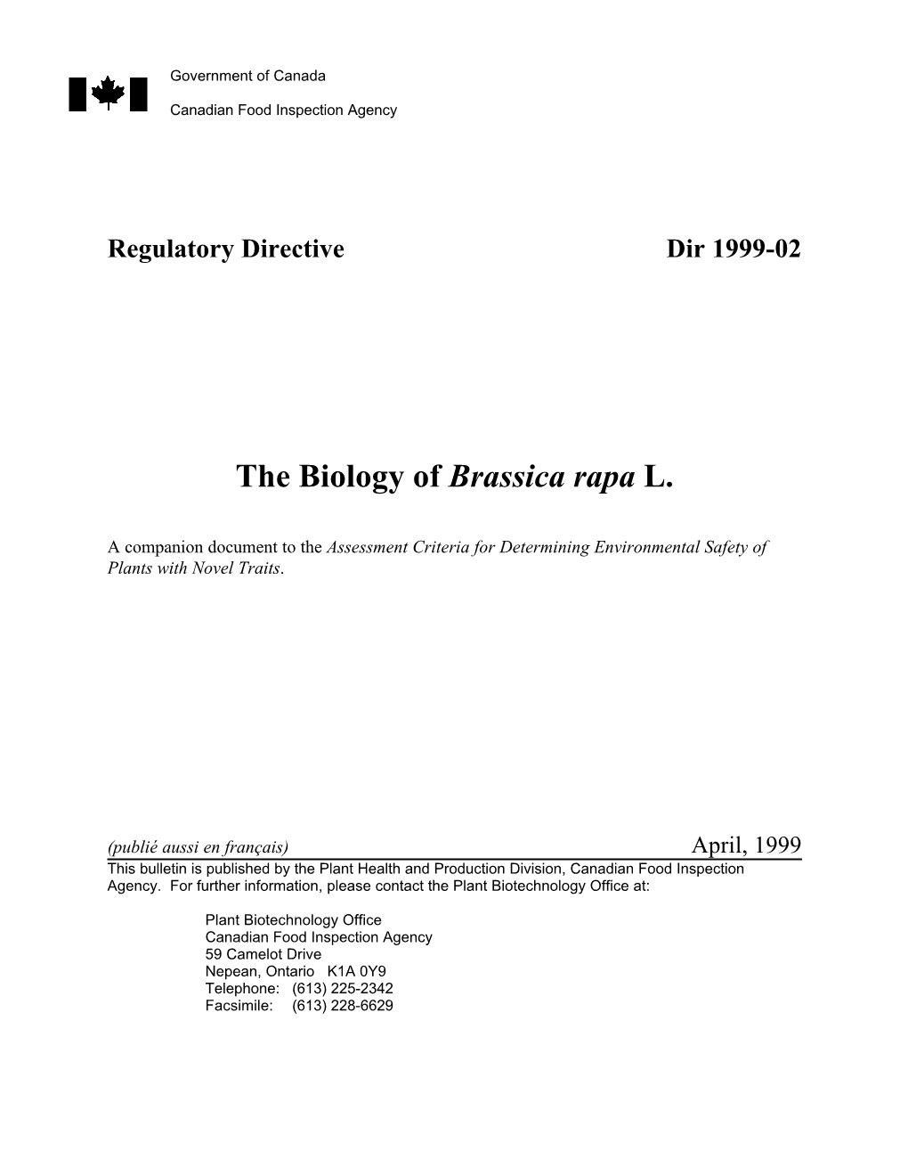 The Biology of Brassica Rapa L