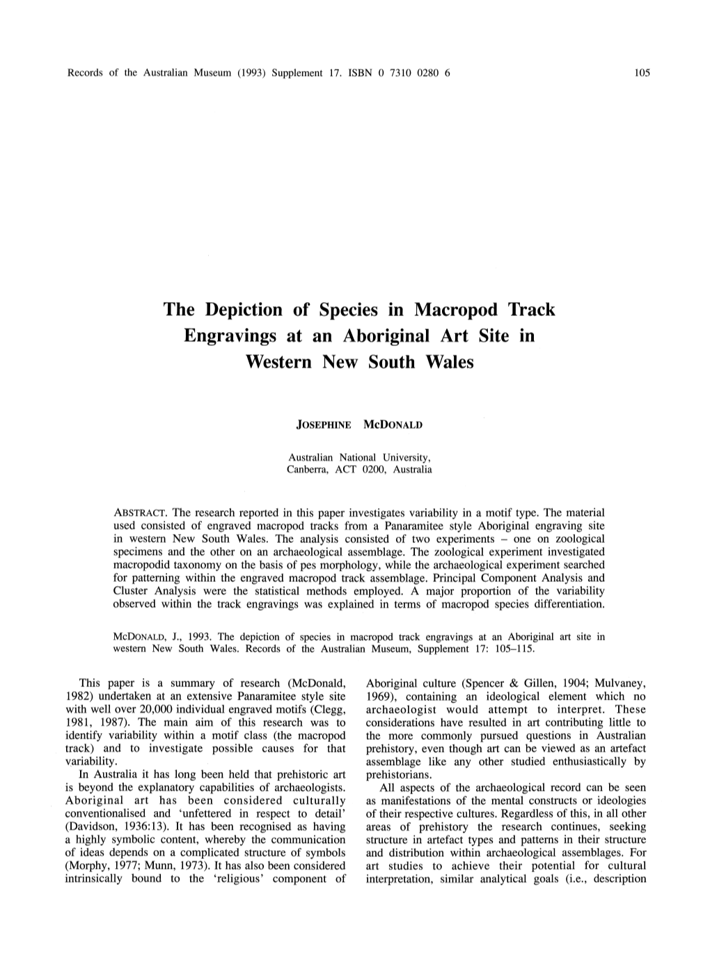 The Depiction of Species in Macropod Track Engravings at an Aboriginal Art Site in Western New South Wales