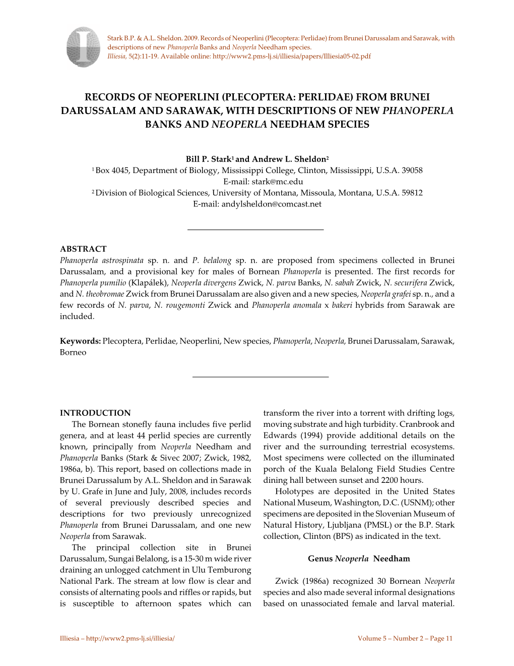 Plecoptera: Perlidae) from Brunei Darussalam and Sarawak, with Descriptions of New Phanoperla Banks and Neoperla Needham Species