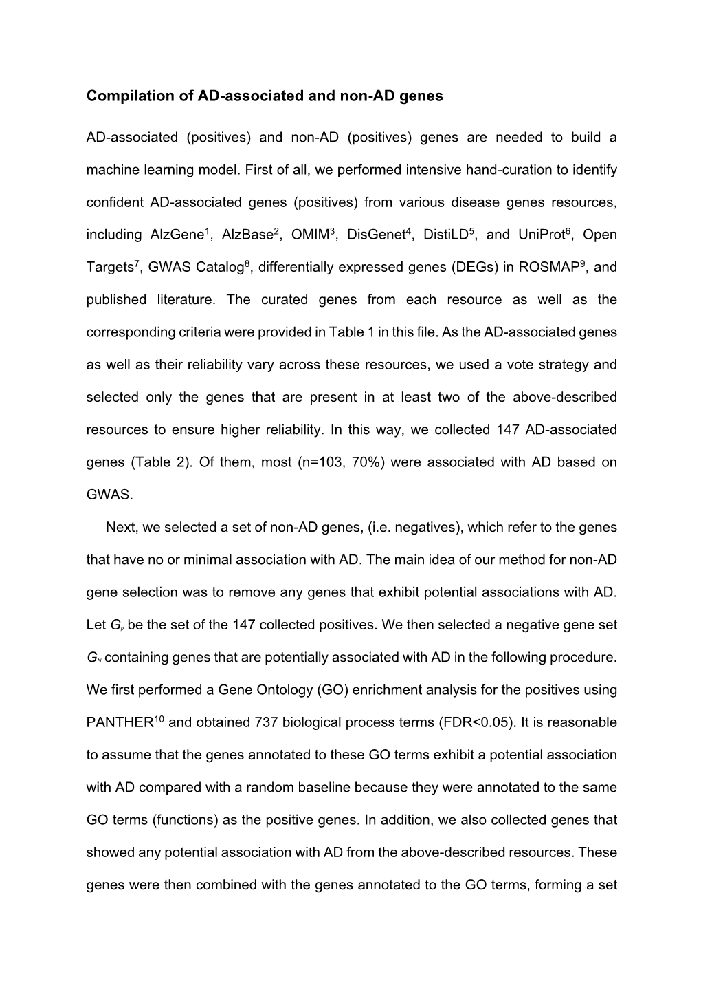 Compilation of AD-Associated and Non-AD Genes