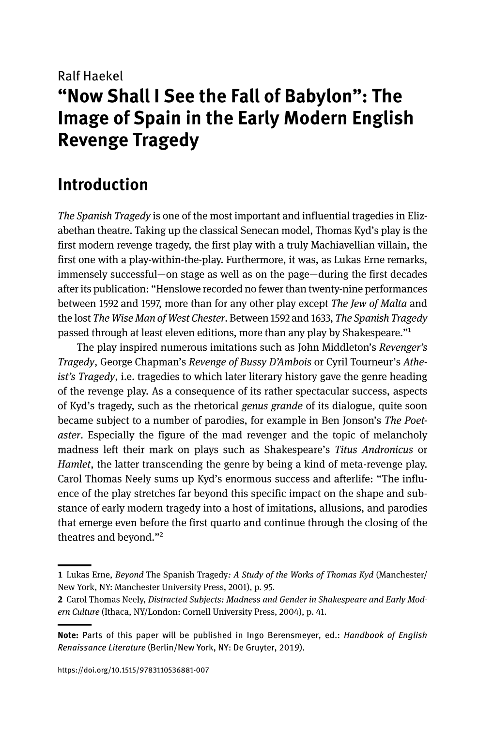 The Image of Spain in the Early Modern English Revenge Tragedy