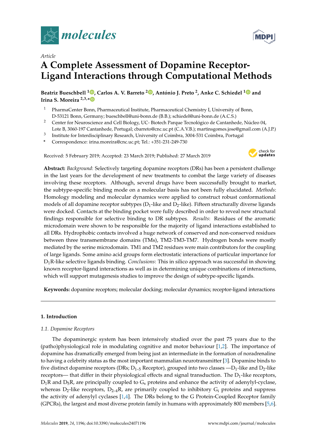 A Complete Assessment of Dopamine Receptor- Ligand Interactions Through Computational Methods