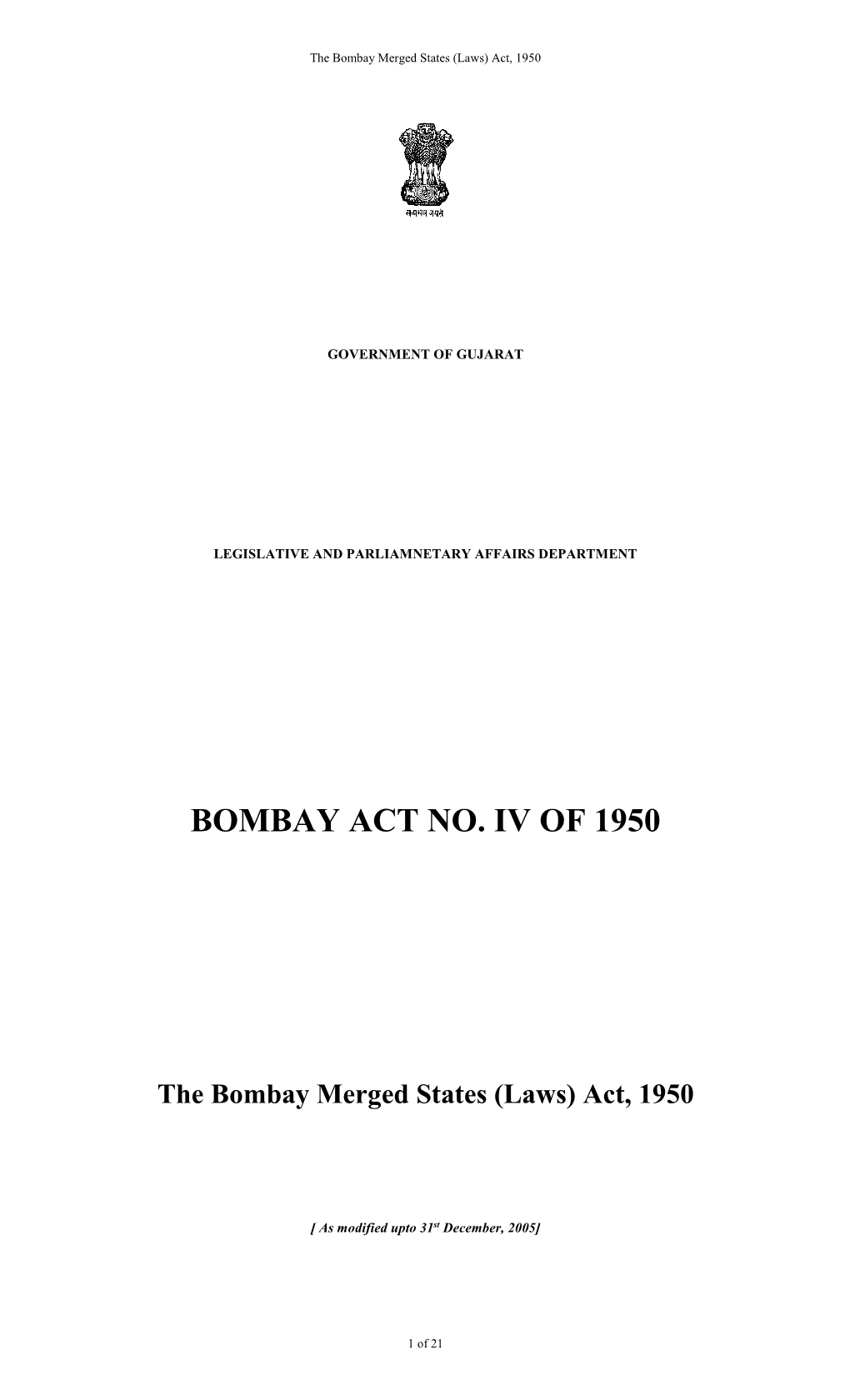 Bombay Act No. Iv of 1950