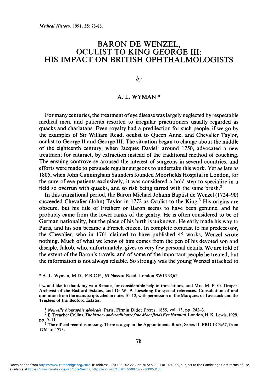 Oculist to King George Iii: His Impact on British Ophthalmologists