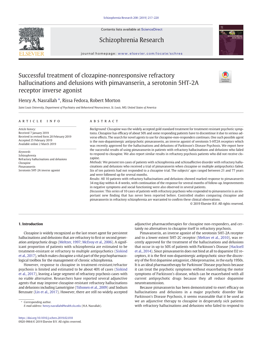 Schizophrenia Research 208 (2019) 217–220