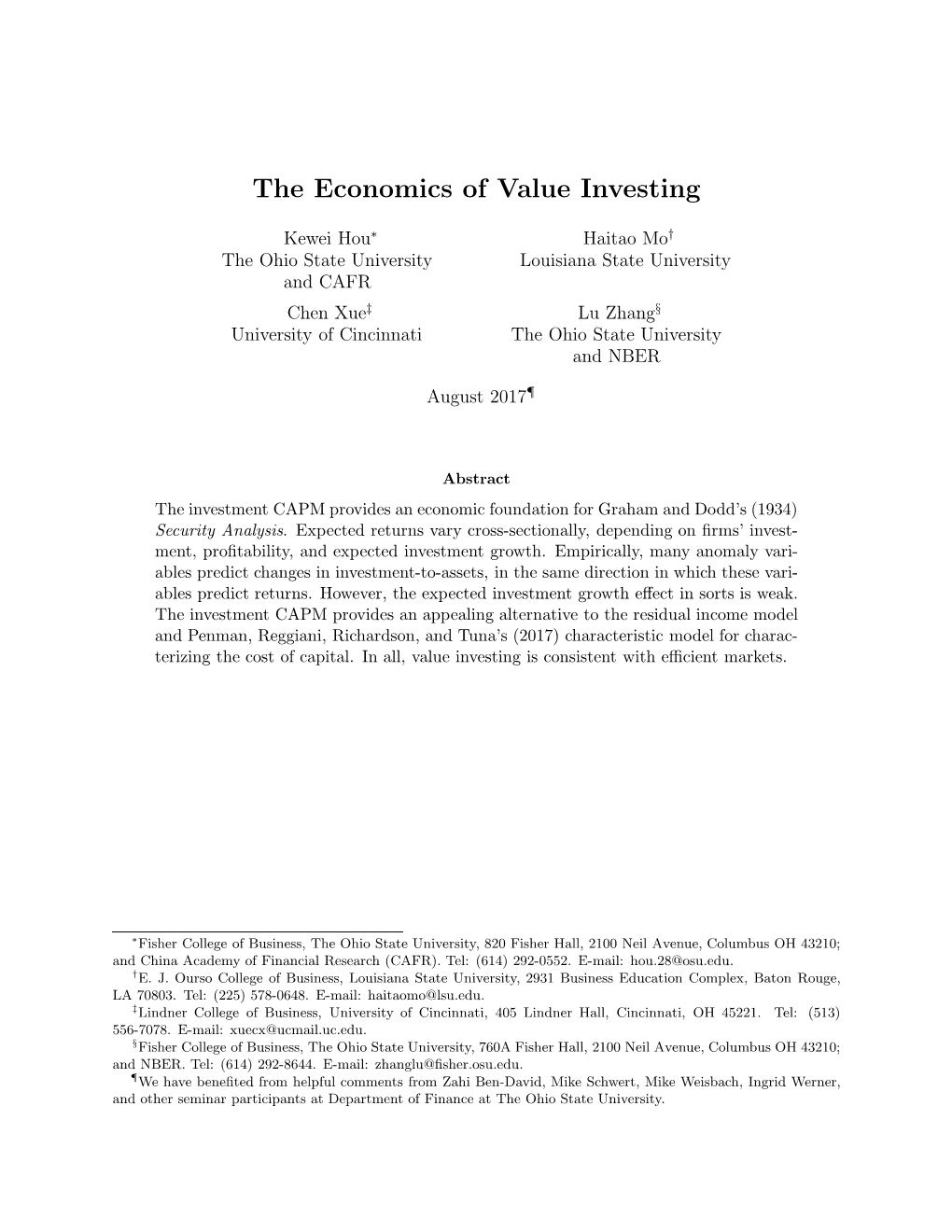 The Economics of Value Investing