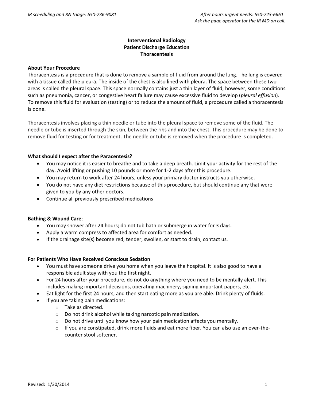 Interventional Radiology Patient Discharge Education Thoracentesis