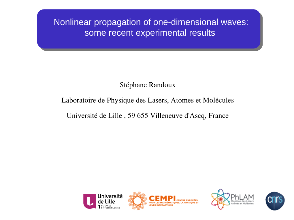 Nonlinear Propagation of One-Dimensional Waves: Some Recent Experimental Results