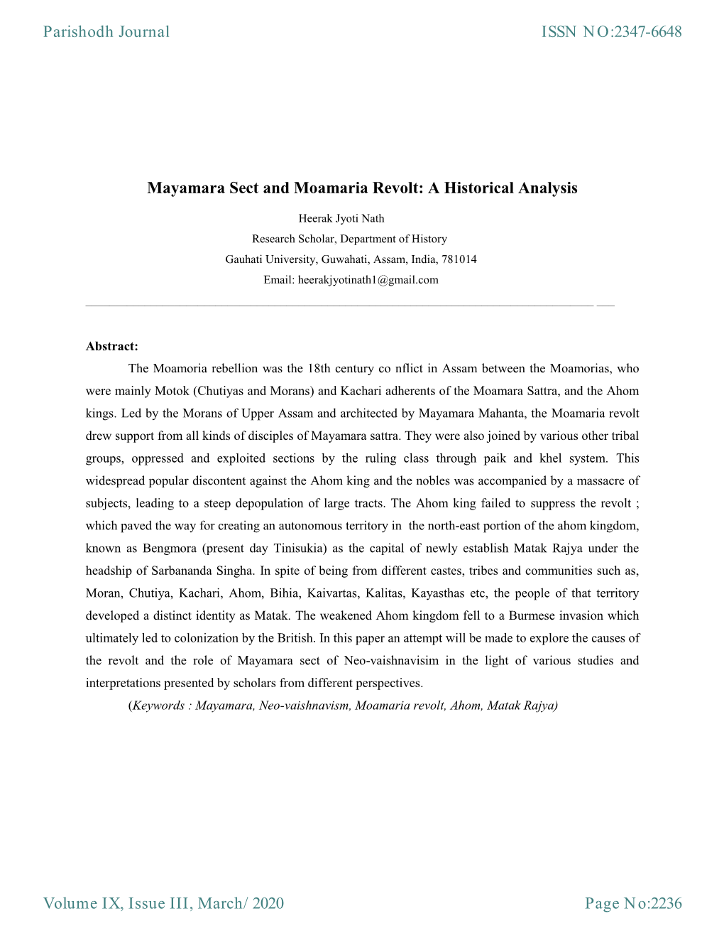 Mayamara Sect and Moamaria Revolt: a Historical Analysis