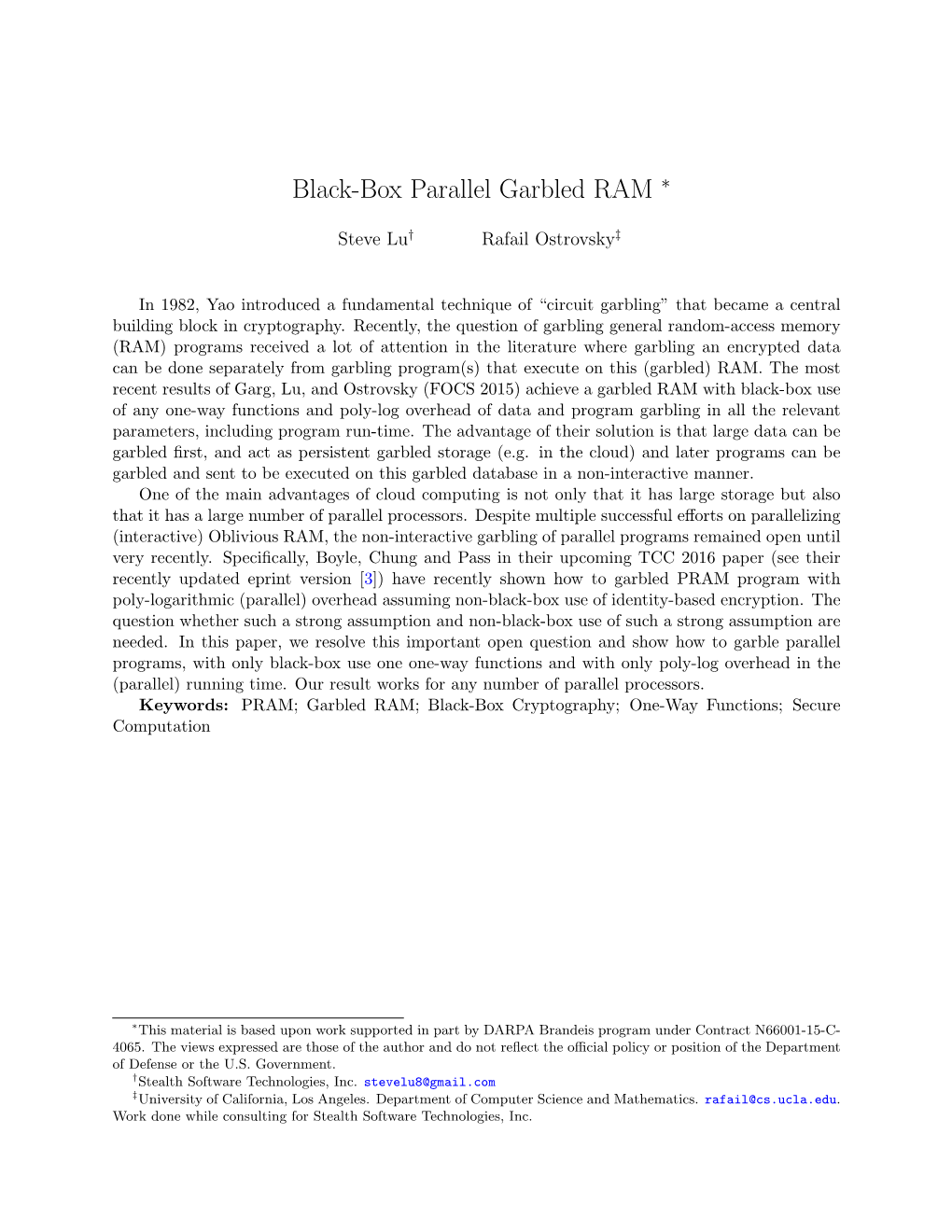 Black-Box Parallel Garbled RAM ∗