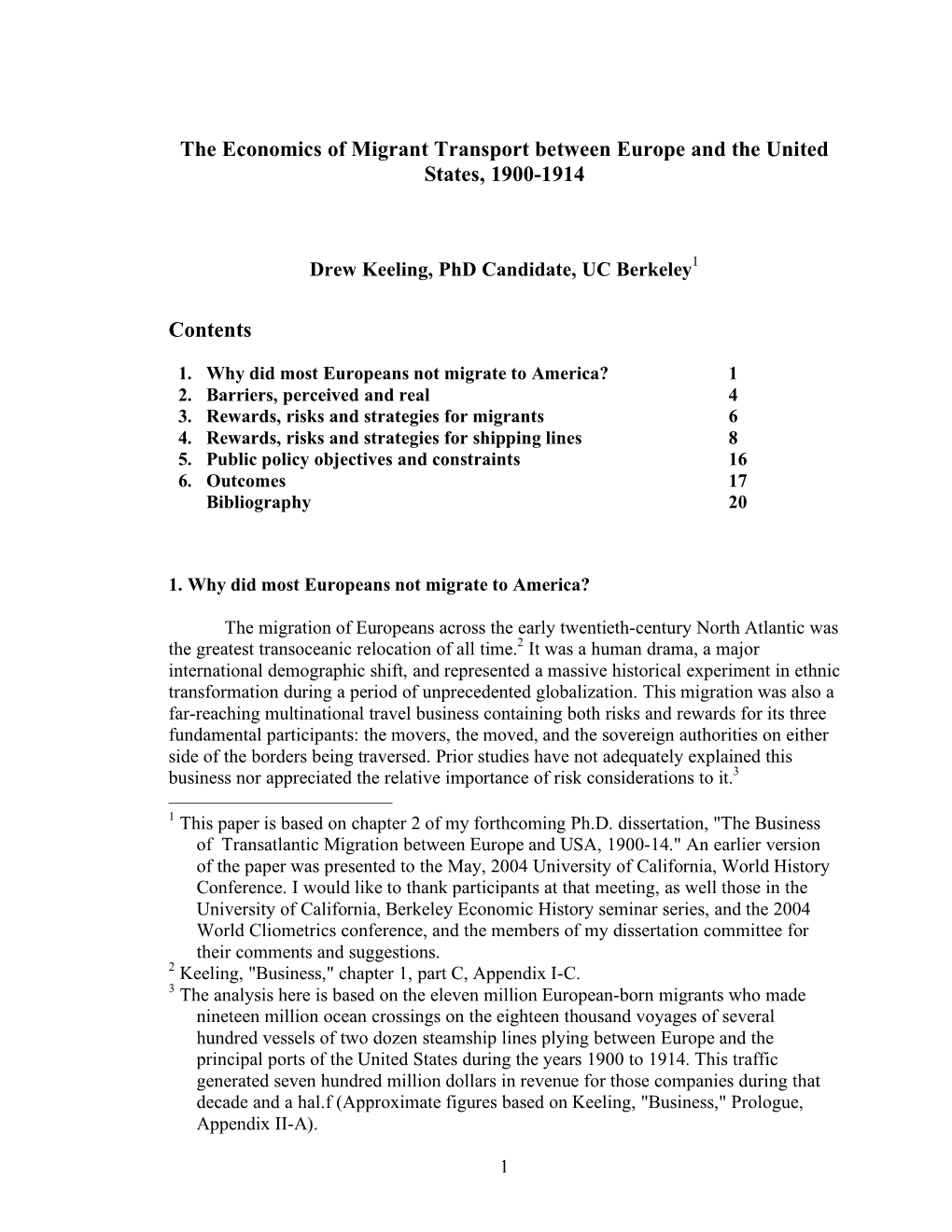 The Economics of Migrant Transport Between Europe and the United States, 1900-1914