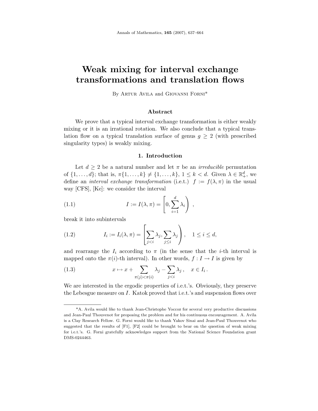 Weak Mixing for Interval Exchange Transformations and Translation Flows