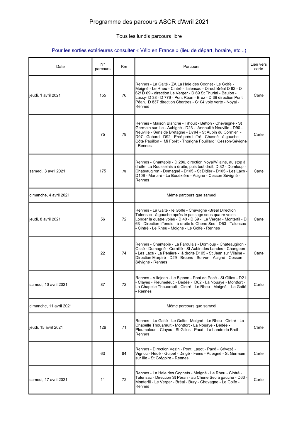 Programme Des Parcours ASCR D'avril 2021