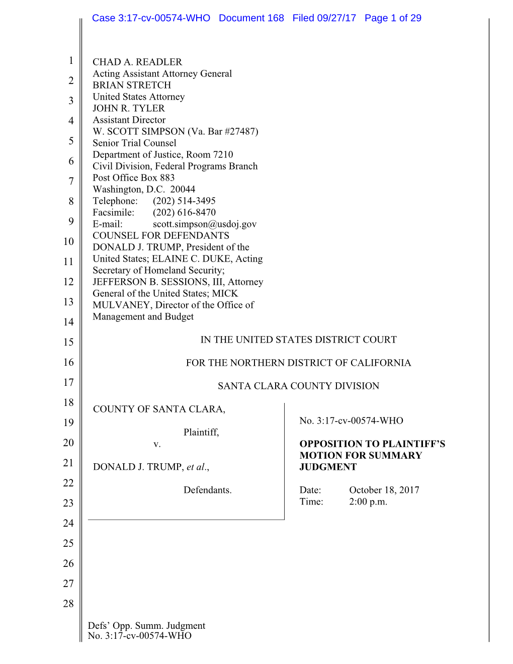 County of Santa Clara V. Trump