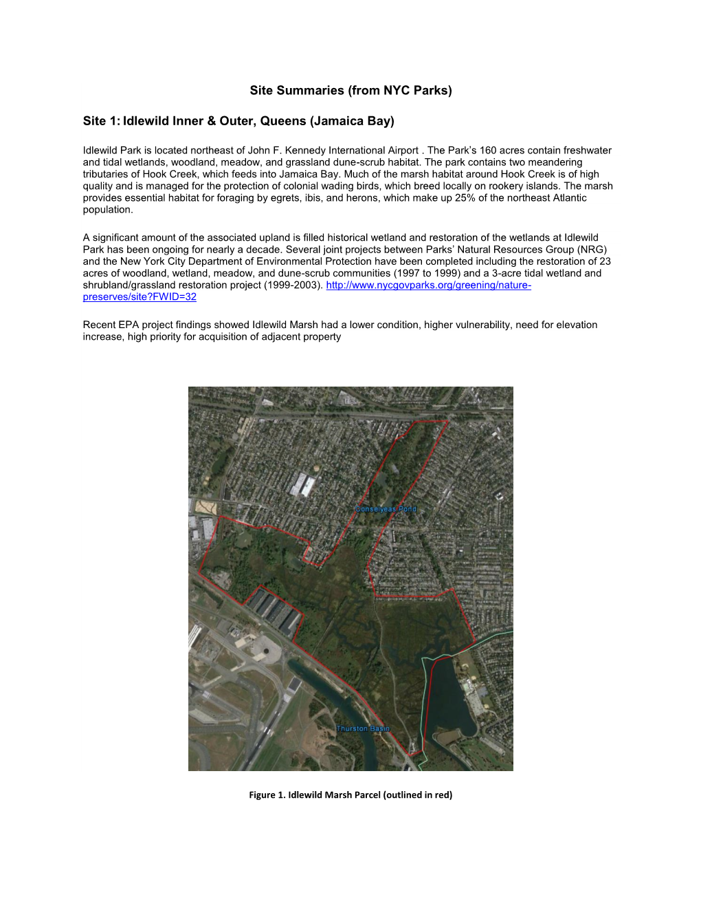 Site Summaries (From NYC Parks) Site 1: Idlewild Inner & Outer, Queens (Jamaica Bay)