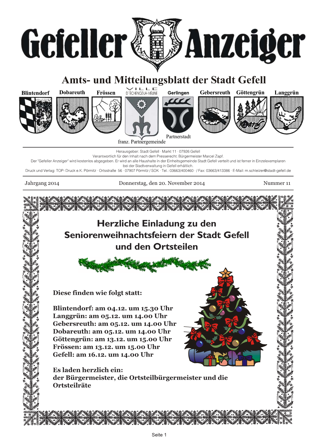 Herzliche Einladung Zu Den Seniorenweihnachtsfeiern Der Stadt Gefell Und Den Ortsteilen