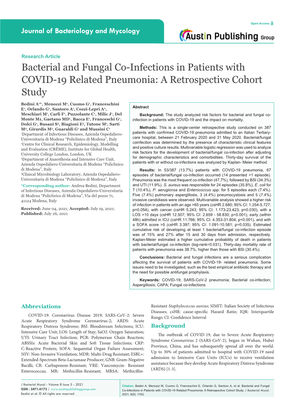 Bacterial and Fungal Co-Infections in Patients with COVID-19 Related Pneumonia: a Retrospective Cohort Study