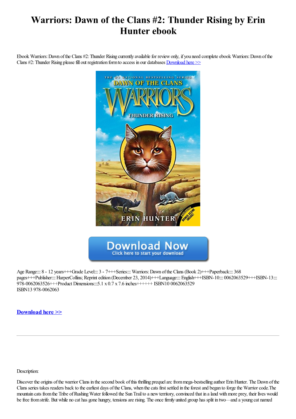 Warriors: Dawn of the Clans #2: Thunder Rising by Erin Hunter Ebook