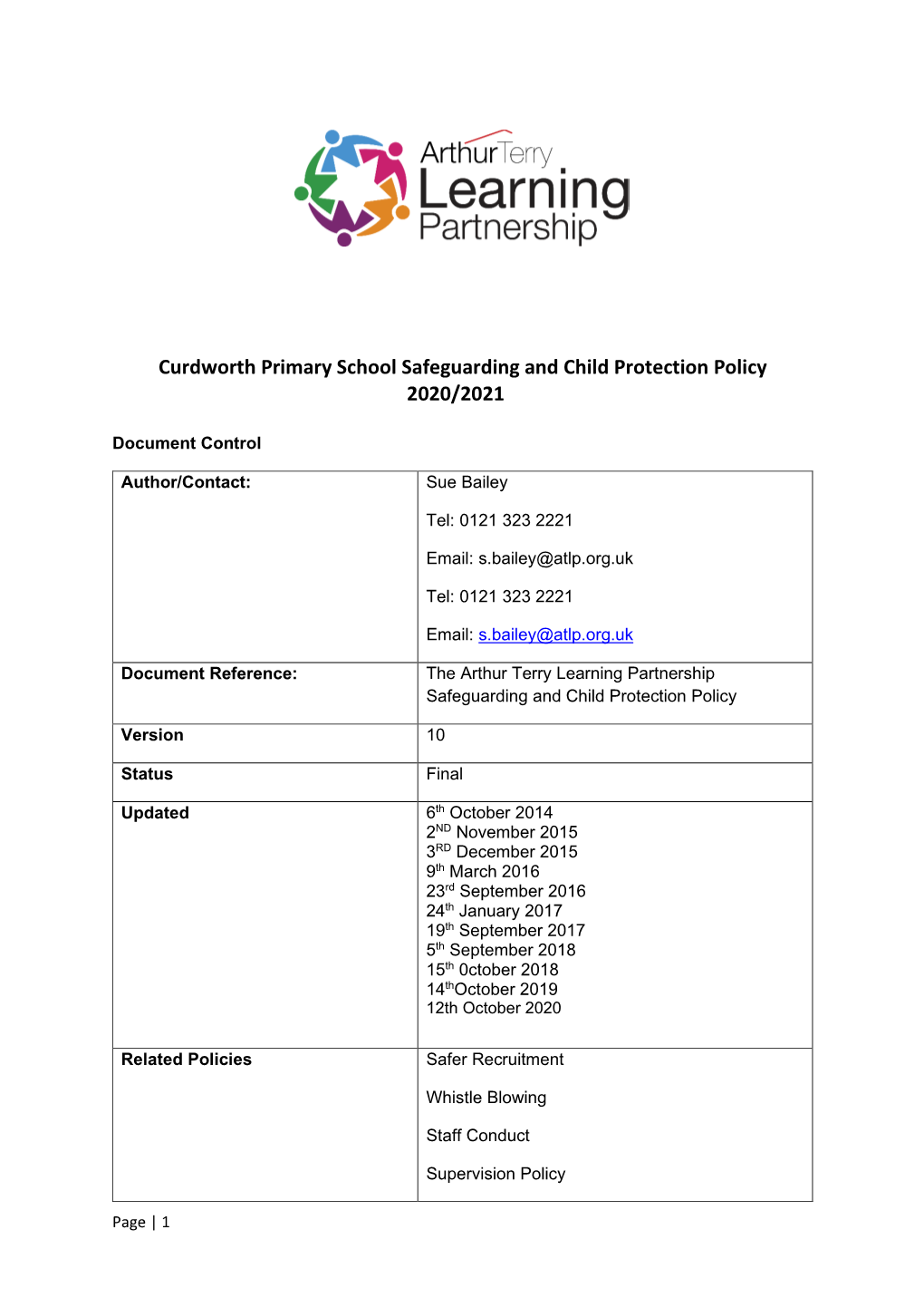 Curdworth Primary School Safeguarding and Child Protection Policy 2020/2021