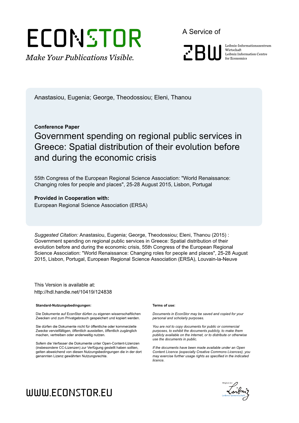 Government Spending on Regional Public Services in Greece: Spatial Distribution of Their Evolution Before and During the Economic Crisis