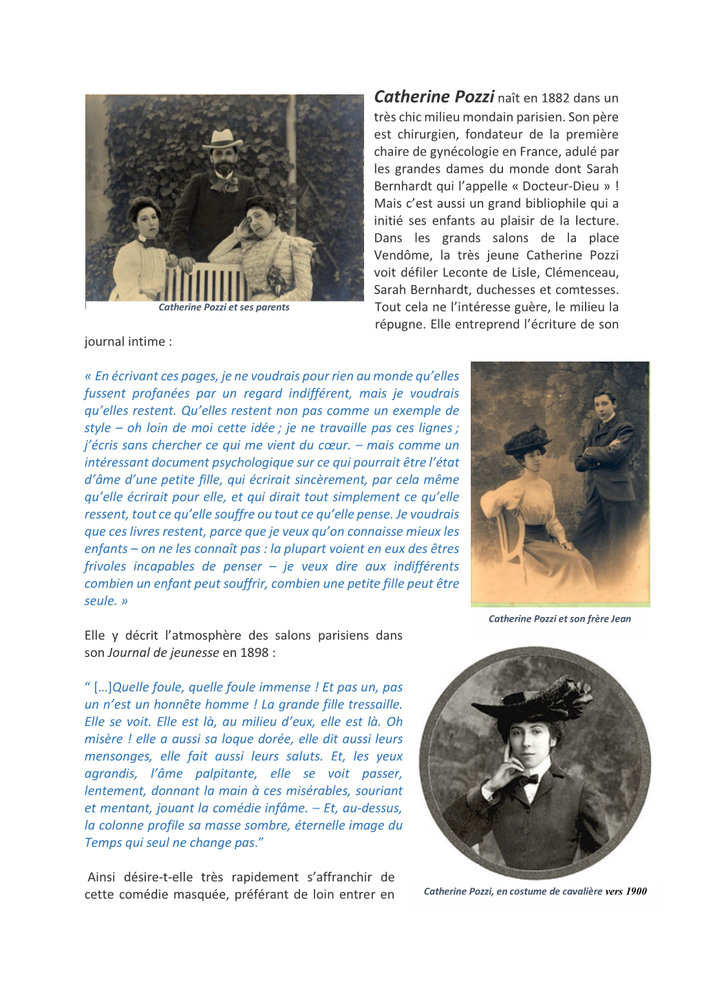 Catherine Pozzinaît En 1882 Dans Un Très Chic Milieu Mondain Parisien