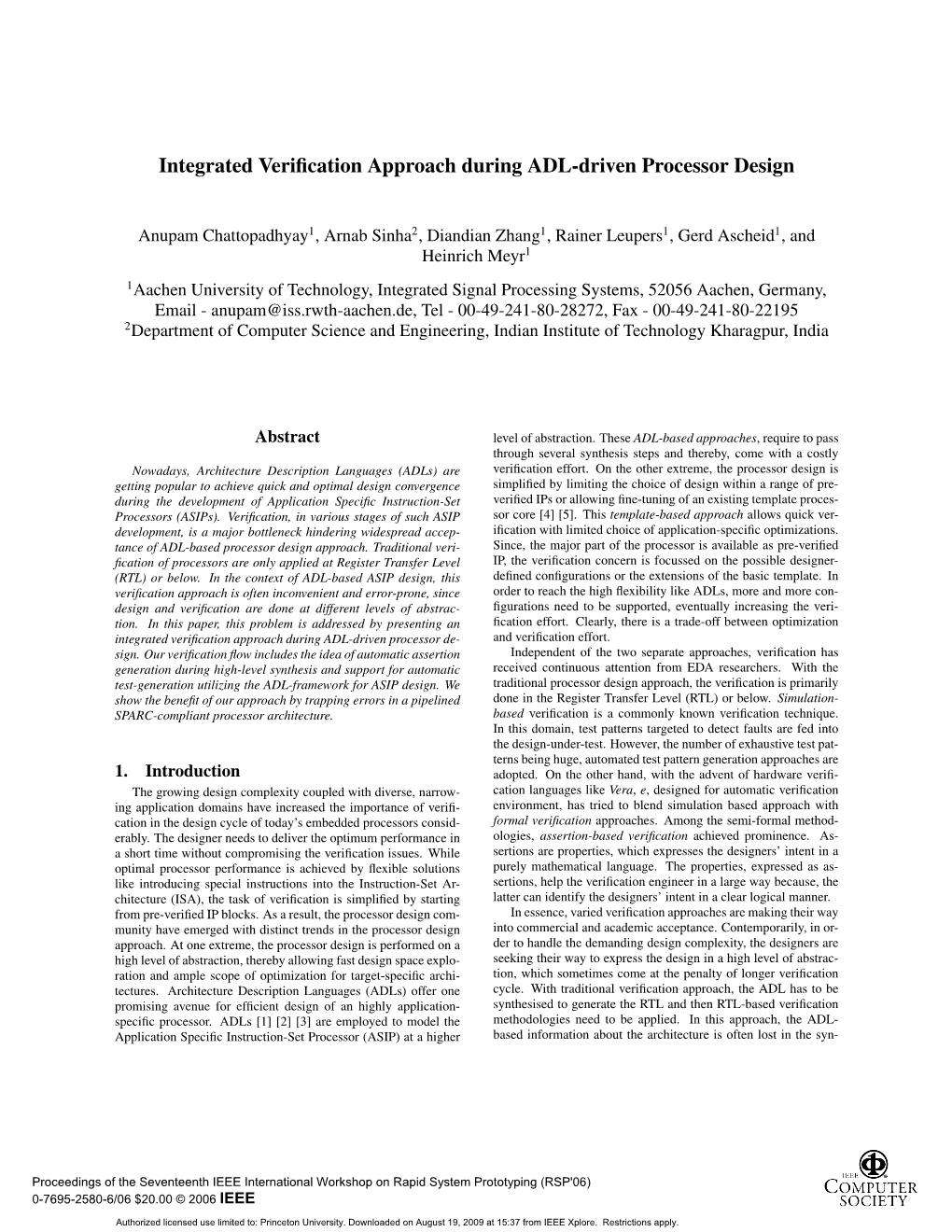 Integrated Verification Approach During ADL-Driven Processor Design