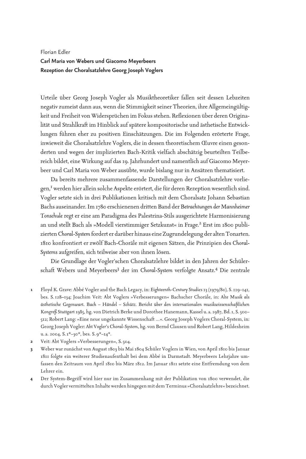 Carl Maria Von Webers Und Giacomo Meyerbeers Rezeption Der Choralsatzlehre Georg Joseph Voglers