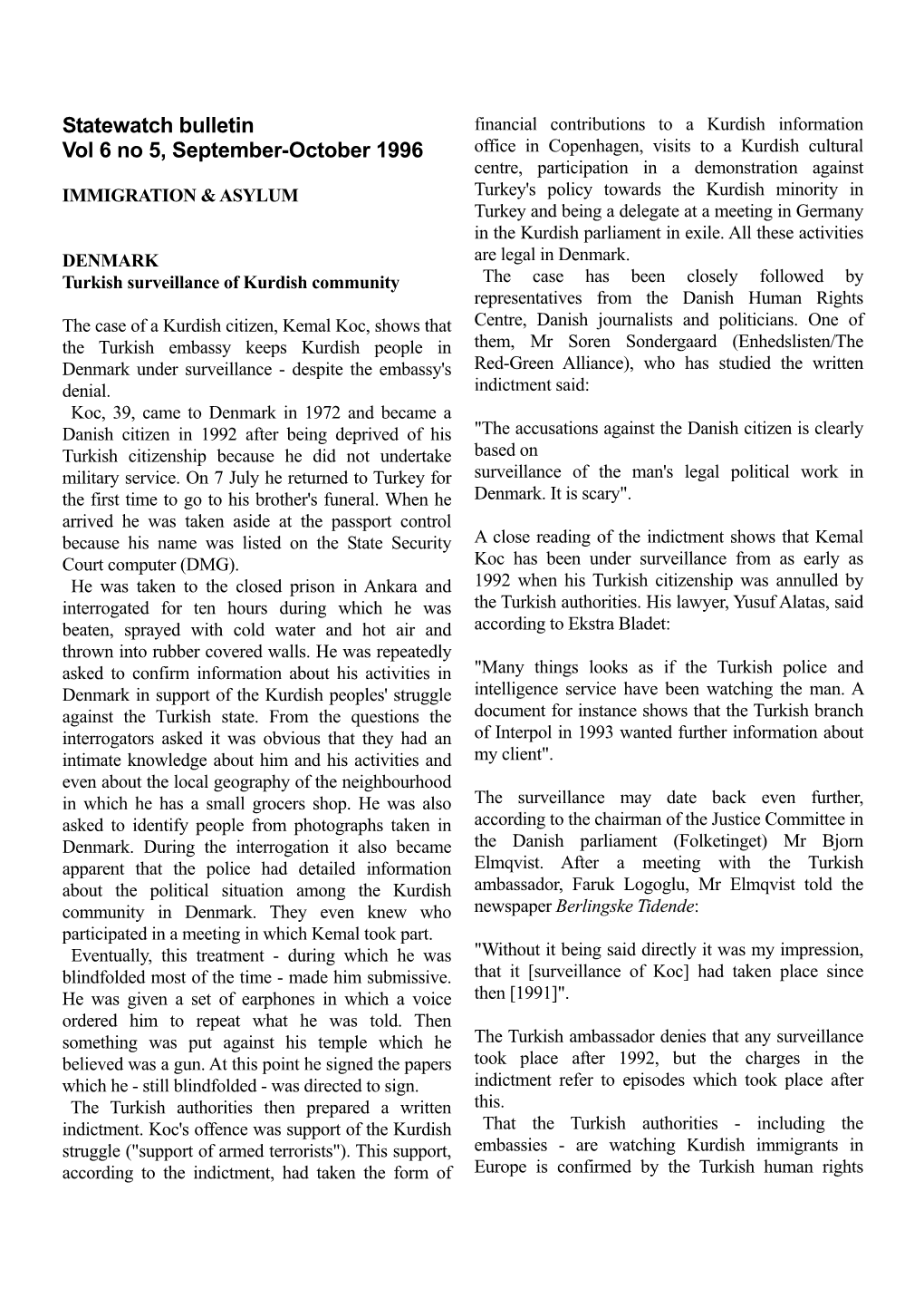 Statewatch Bulletin Vol 6 No 5, September-October 1996
