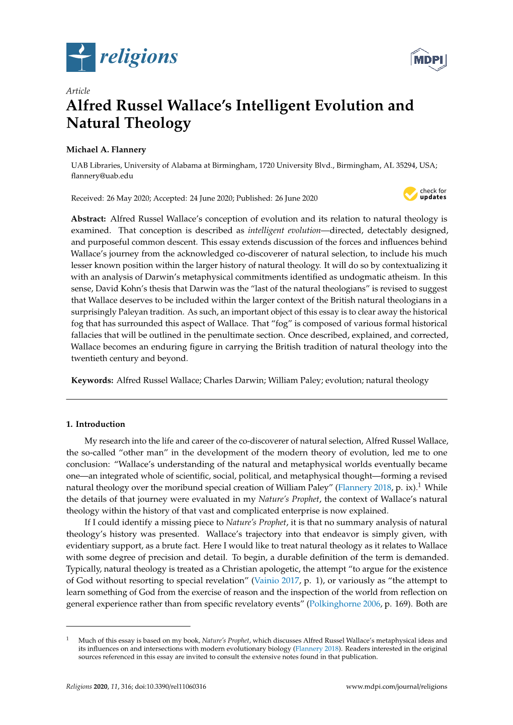 Alfred Russel Wallace's Intelligent Evolution and Natural Theology