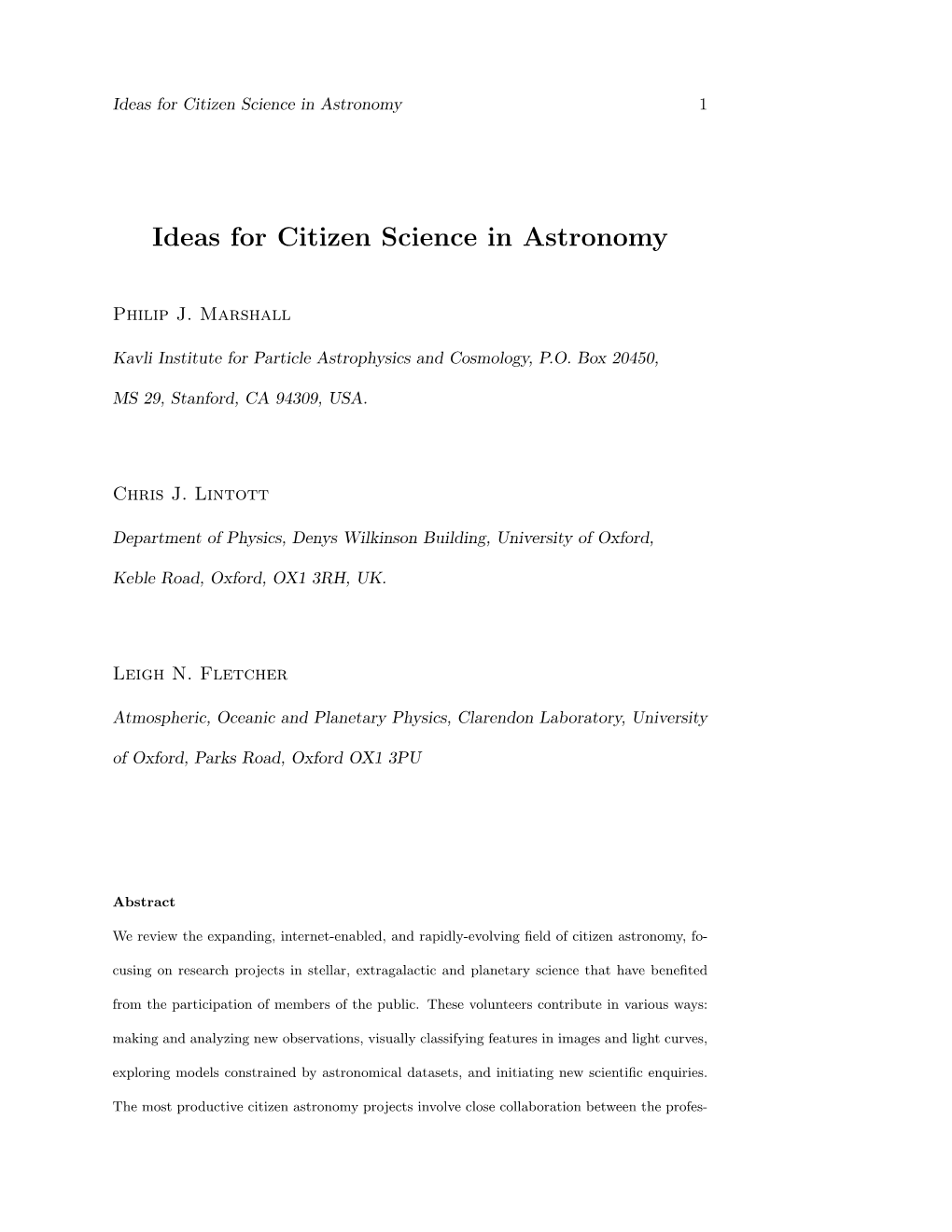 Ideas for Citizen Science in Astronomy 1