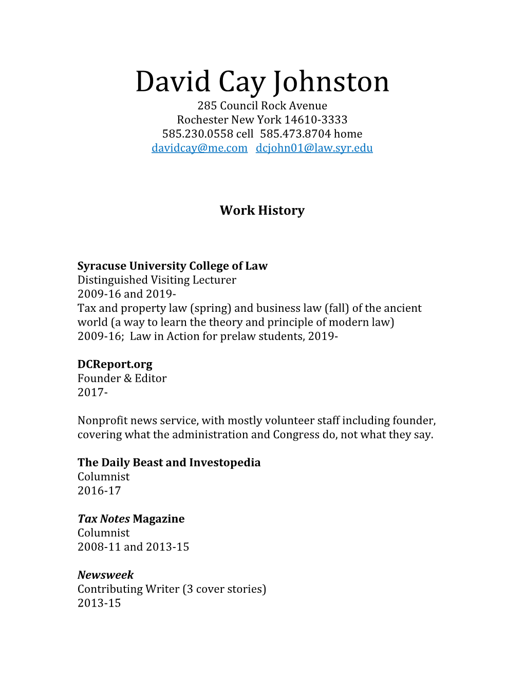 Cay Johnston CV